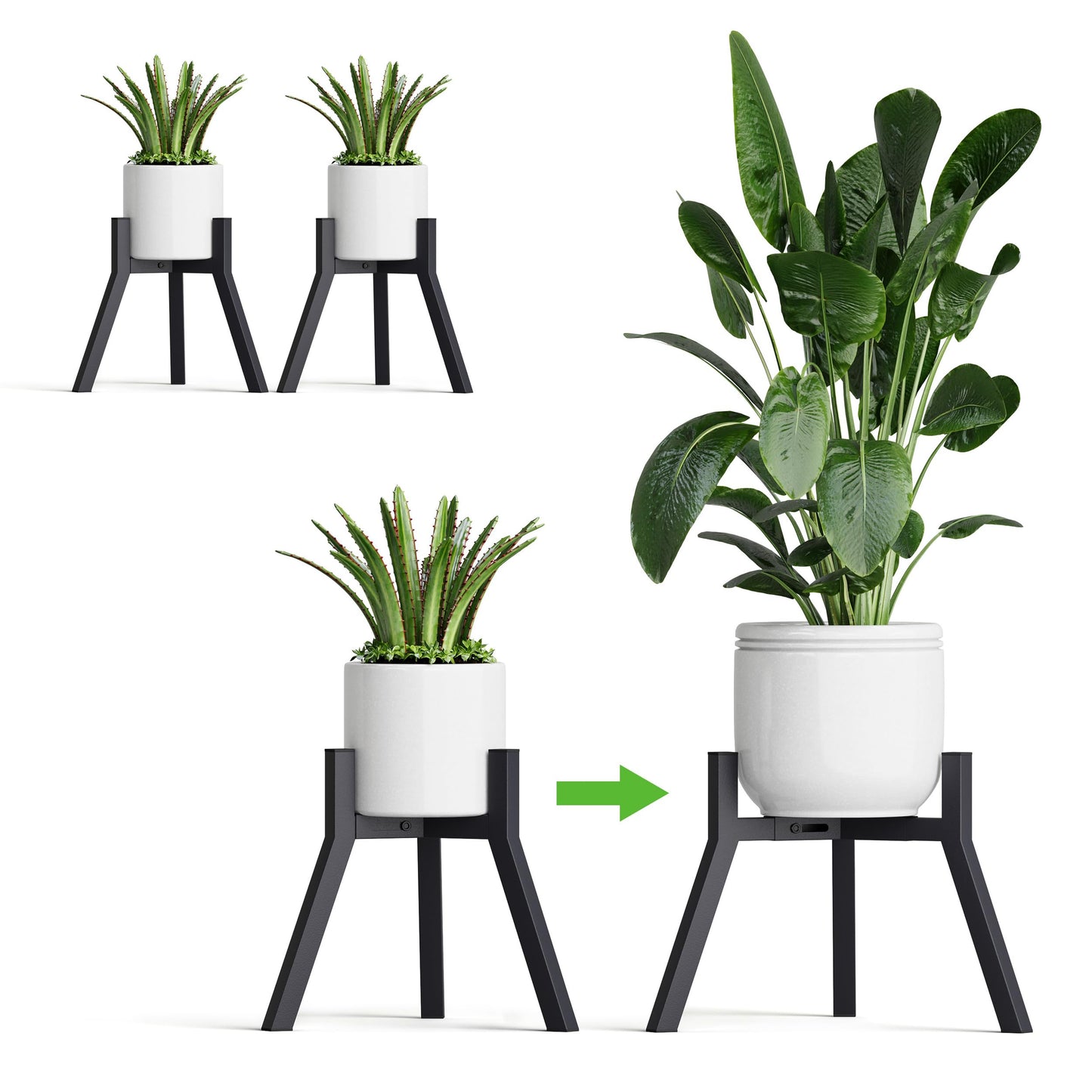 IRCPEN Adjustable Plant Stands Set of 2, Metal Small Plant Holder, Heavy Duty Stable Flower Holder Stand Rack for Various Pot Sizes Indoor Outdoor Corner Living Room Balcony Office Black PS-007BK-2