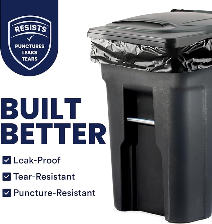 Plasticplace 95-96 Gallon Garbage Can Liners │ 1.5 Mil │ Black Heavy Duty Trash