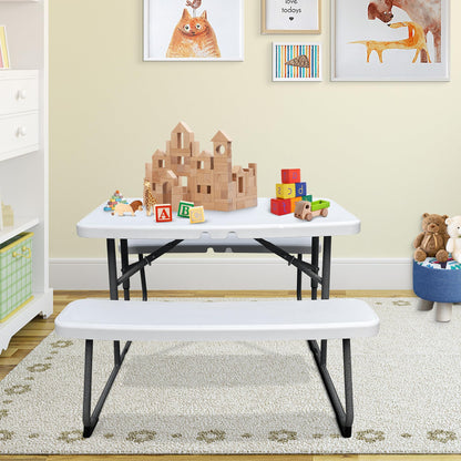 Elevon Kids Folding Picnic Table with Benches, Outdoor Picnic Table HDPE Tabletop & Steel Frame, Ideal for Yard Patio Lawn Party, White
