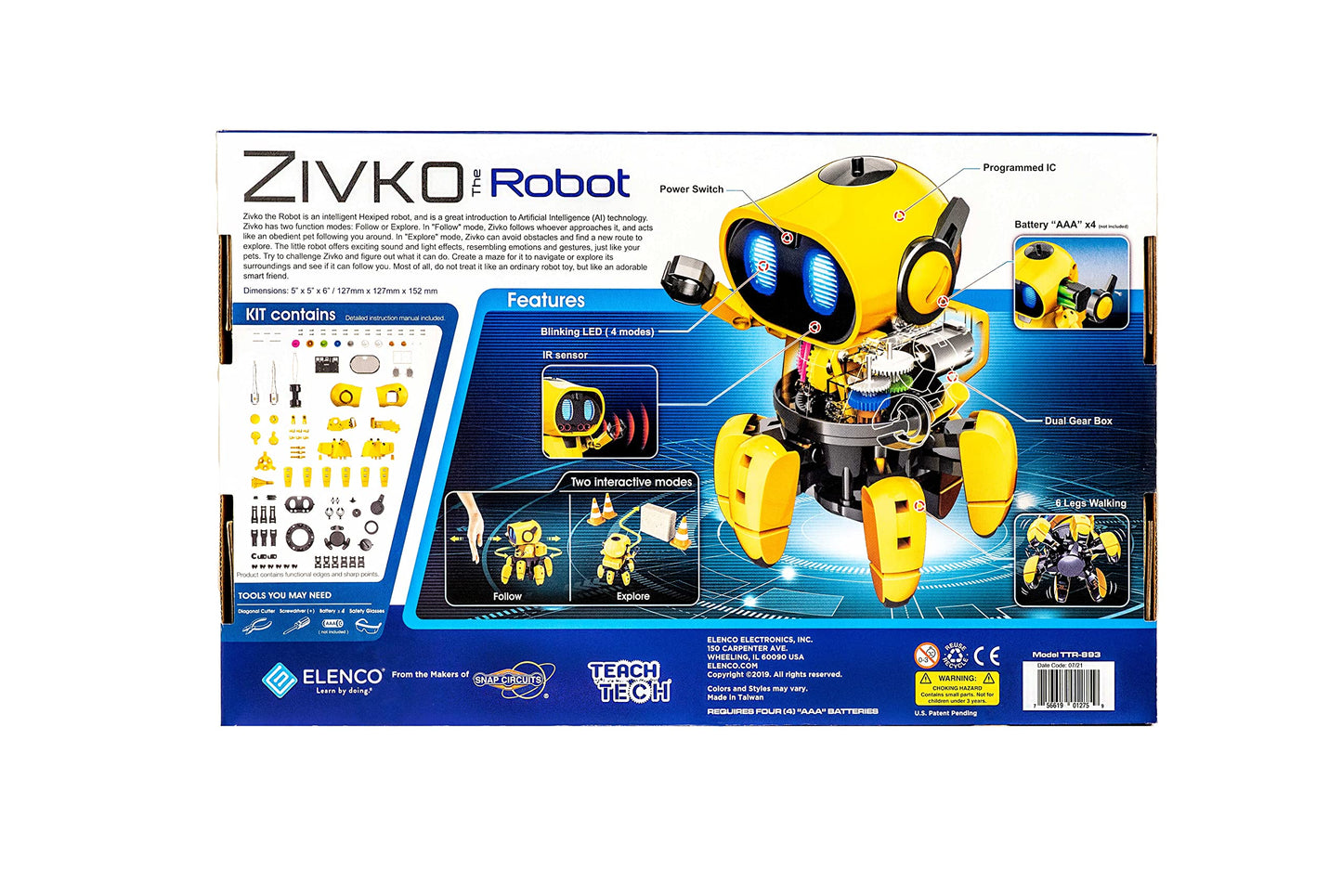 Elenco Teach Tech “Zivko The Robot”, Interactive A/I Capable Robot with Infrared Sensor, STEM Learning Toys for Kids 10+, includes Assembly Parts