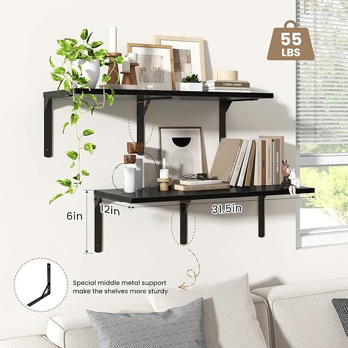 Fun Memories Floating Shelves for Wall, 12 Inch Deep Floating Shelves Set of 2