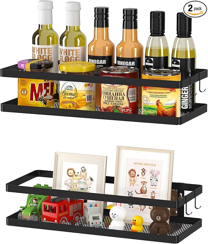 PUSDON Hanging Storage Baskets Organizer Wall Mount, Metal Wire Storage Bin Rack