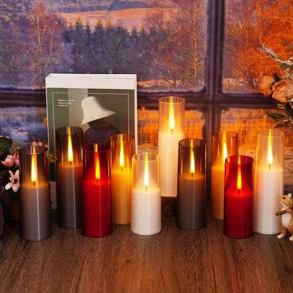 Sasigeiaa Flickering Flameless Candles,Battery Operated, Flameless Candles with Remote, 2/4/6/8 Hour Timer, Realistic Jumping Flame Effect, Perfect for Home Decor, Holiday Decoration Pcs 9 (Grey)