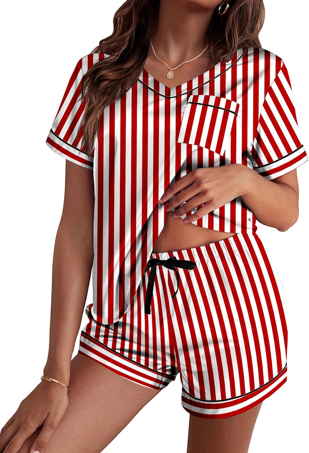 Ekouaer Silk Pajama for Women Short Sleeve Satin Pj Set Two Piece Soft Sleepwear Loungewear, S-XXL