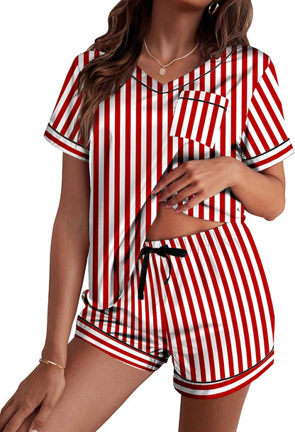 Ekouaer Silk Pajama for Women Short Sleeve Satin Pj Set Two Piece Soft Sleepwear Loungewear, S-XXL