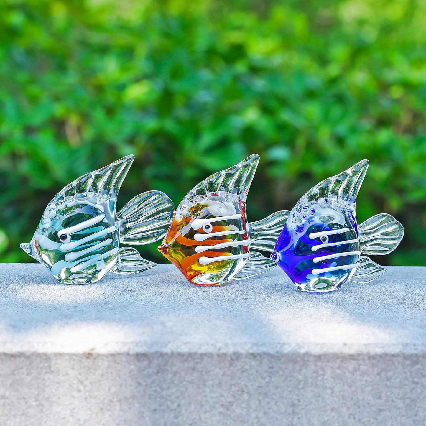 LONGWIN Miniature Blown Glass Fish Figurines Collectible Decor for Home, Handcrafted Glass Sea Animal Sculpture, Set of 3