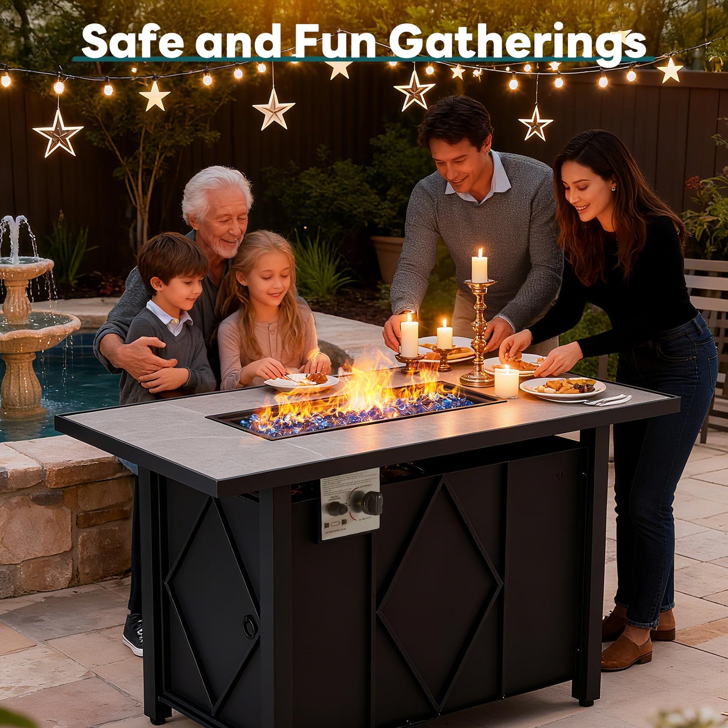 OLIXIS 43 Inch Propane Fire Pit Table, 50,000 BTU Gas Fire Pit Table for Outside, Outdoor Fire Table for Patio/Deck/Garden/Backyard/Balcony, 2-in-1 Rectangular Firepit Table, CSA Certification, Black
