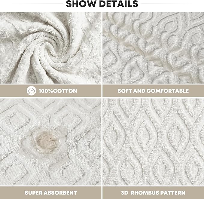 Artoid Mode 1 Pc White 3D Diamond Grid Jacquard Hand Towels