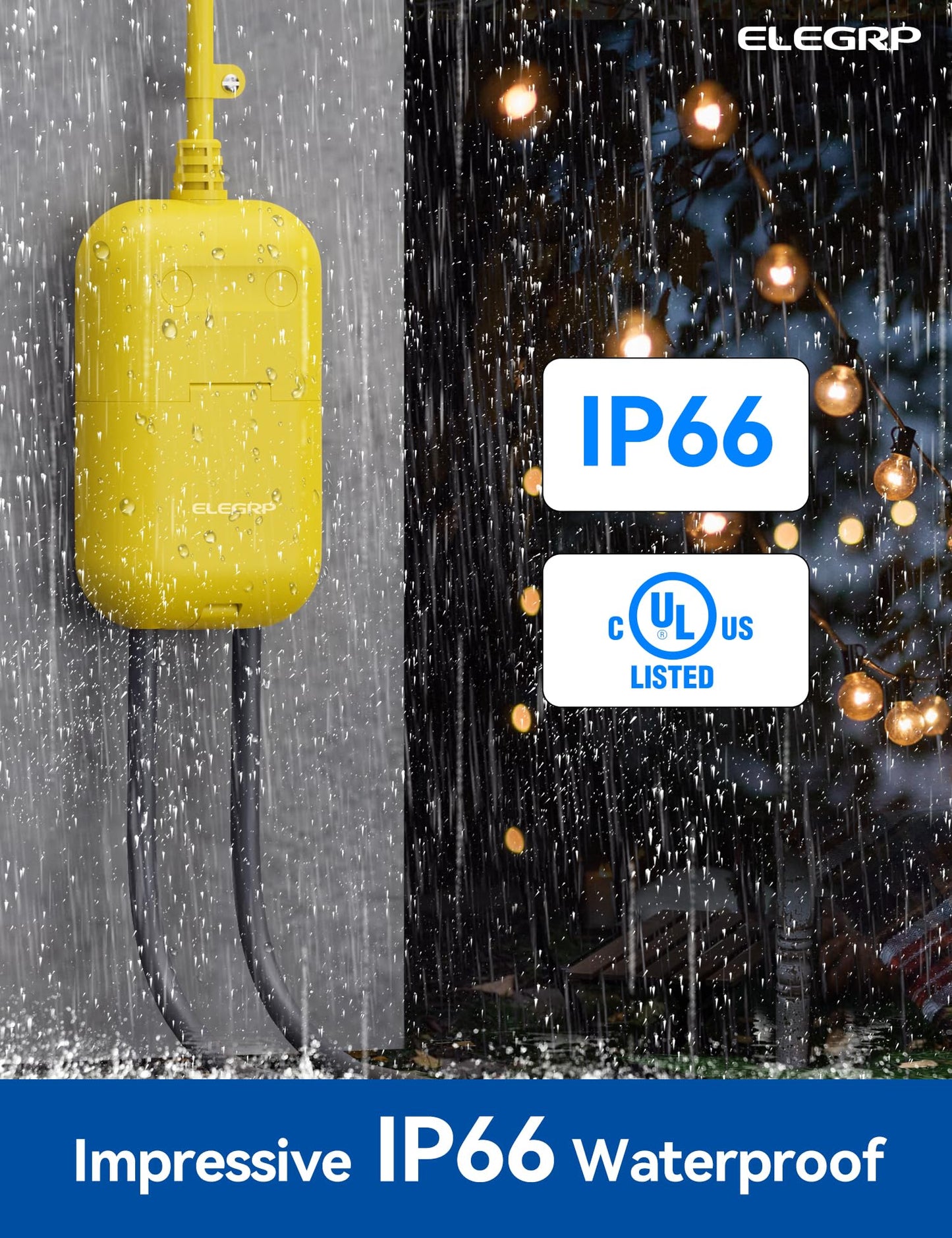 ELEGRP PQR20 Outdoor Smart Plug Waterproof IP66, WiFi Plug with 2 Individually Sockets, Compatible with Alexa & Google Assistant, Smart Outdoor Outlet for String Lights, UL Certified, 2 Pack, Black
