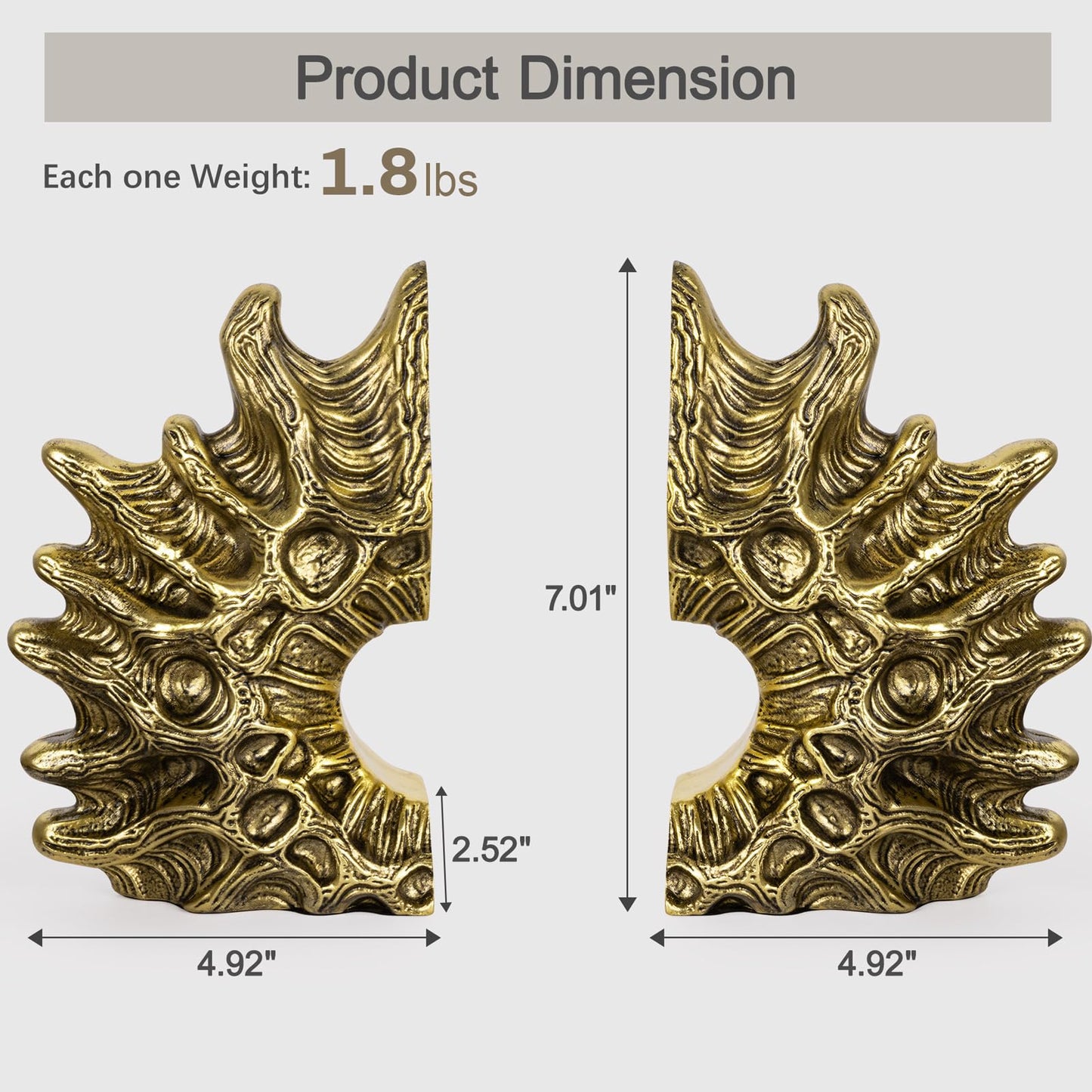 MXARLTR Coral Bookends, Coastal Resin Coral Decorative Bookends, Heavy Duty Non-Slip Book Holders for Shelves, Office Desk, Living Room, Nautical Home Decor (Gold)