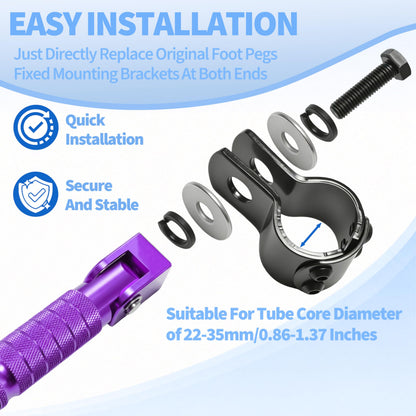 M8 Anti-Skid CNC Universal Motorcycle Foot Pegs Degree Foldable Footpegs Footrest,Upgrade Passenger Pedal For Mini Bike Dirt Pit Bike Electric Car Motorbike Honda Suzuki Yamaha Kawasaki (Purple)