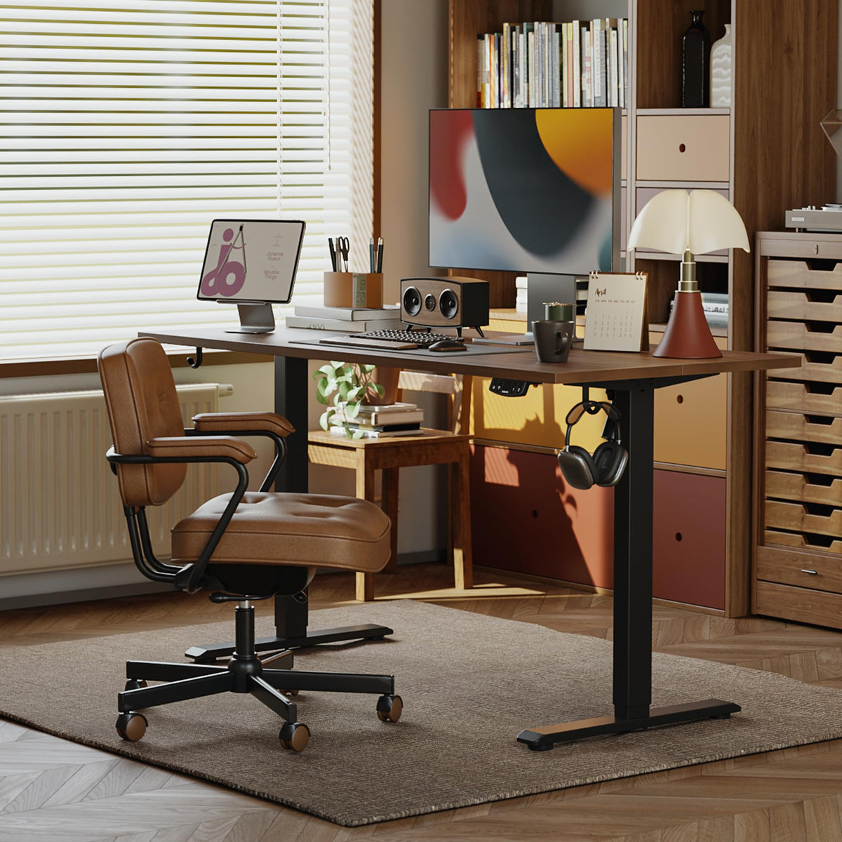 Agilestic Electric Standing Desk, 55 x 24 Inches Height Adjustable Desk, Sit Stand up for Work Office Home, Ergonomic Rising Computer Table with Memory Preset, Dark Walnut