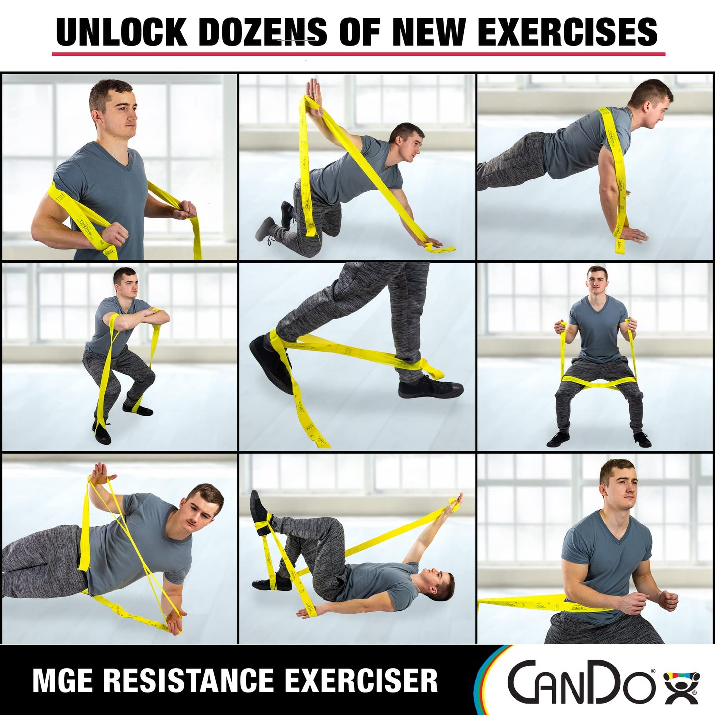 CanDo Multi-Grip 6 Foot Exercise Resistance Band with Hand/Foot Loops for Total Body Workouts, Training, Rehab, Stretching and Therapy