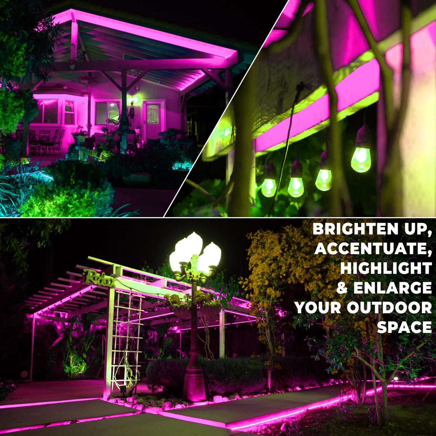 WYZworks 576LEDs, 50ft LED Outside Rope Lights, Waterproof Permanent Outdoor ETL Certified Connectable Clear Tube, Christmas Palm Tree Holiday Decorative Landscape Patio Accent Lighting - Pink