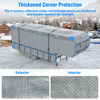 Mofeez 5th Wheel RV Cover 29-33ft, 7 Layers Top Extra-Thick Fifth Wheel Cover, Waterproof Windproof Anti-UV Rip-Stop Toy Hauler Camper Cover with 3Pcs Extra Straps, 6 Gutter Covers & 4 Tire Covers
