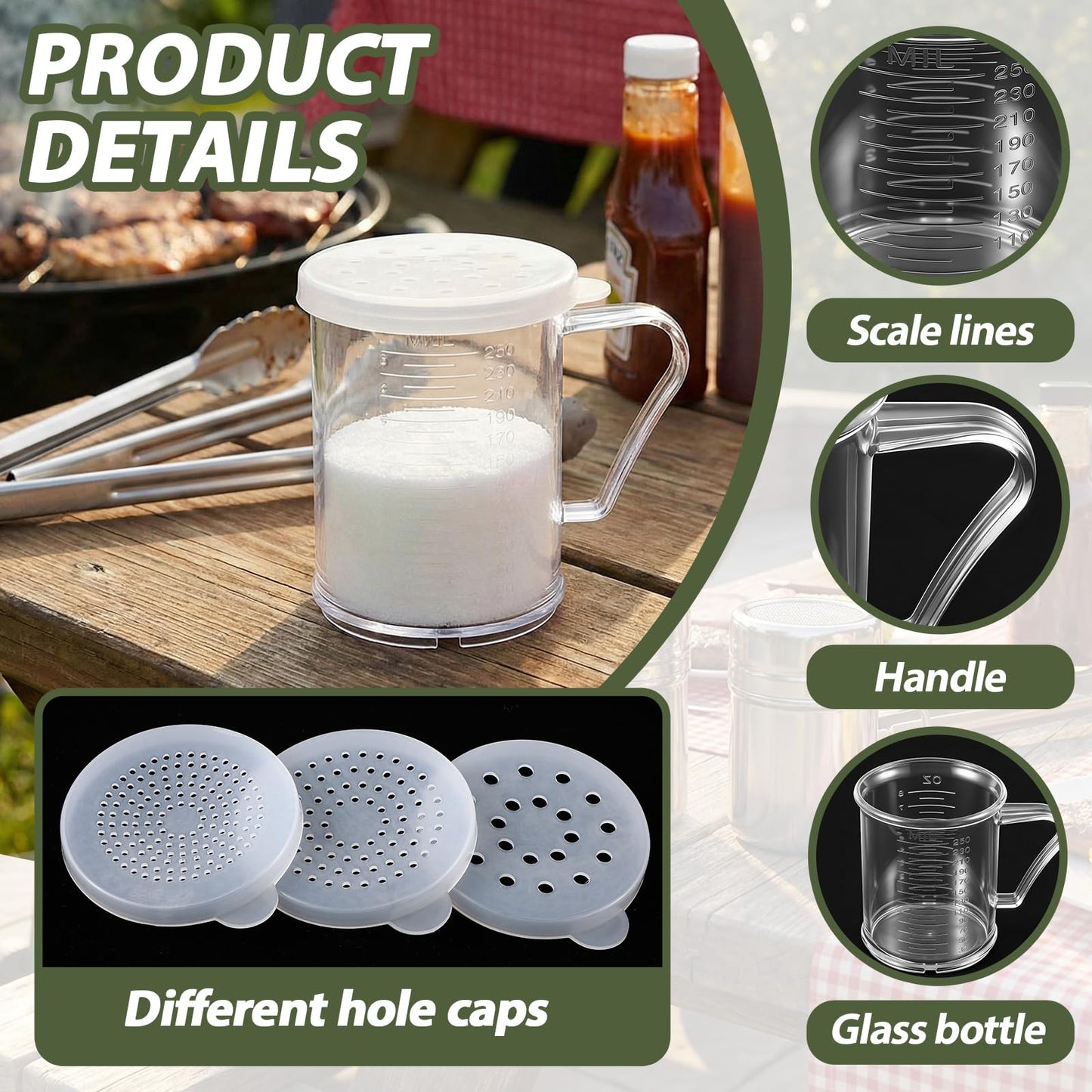 Domensi 4 Pcs Salt Pepper Dredge Shakers Powdered Sugar Shaker Duster with Handle Seasoning Spice Shakers for Lunch Box Restaurant Travel Camping BBQ Picnic Home(10oz with Handle,Plastic)