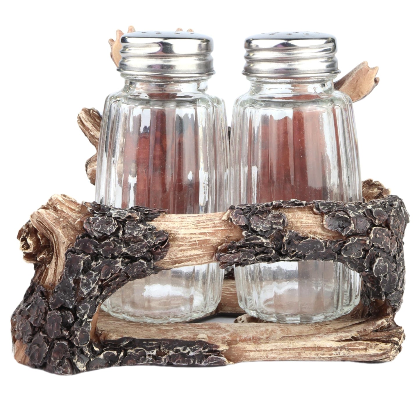 Needzo Moose Salt and Pepper Shakers Set and Holder, Rustic Cabin Kitchen Accessory, Wildlife Themed Keepsake Gift, 4.5x3.3x3.5 Inches