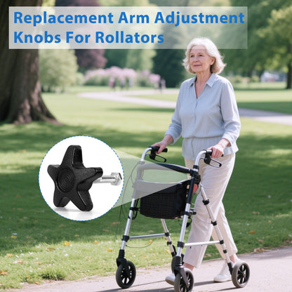 2 Sets Rollator Walker Replacement Parts，Complete Walker Accessories Kit with 4 M6 Screws (1.18in & 1.57in), 2 Star-Shaped Knobs & 2 Black Washers for Universal Fit, Tool-Free Adjustment in Seconds