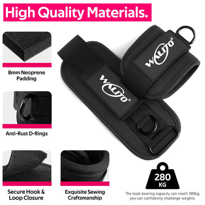WALITO Ankle Resistance Bands with Cuffs, Exercise Bands for Legs and Butt, Booty Workout Equipment for Kickbacks and Hip Fitness Training