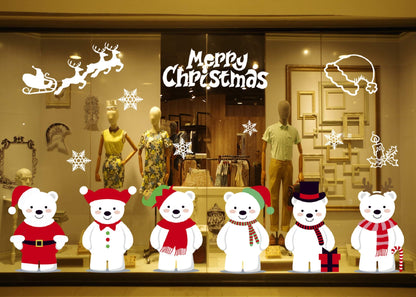 Yusongirl Christmas 6 Cute Bears Windows Stickers Decoration Snowflakes Bear Double Sided Electrostatic PVC Sticker Glass Door Fridge Showcase Window Clings Winter Holiday New Year Decals