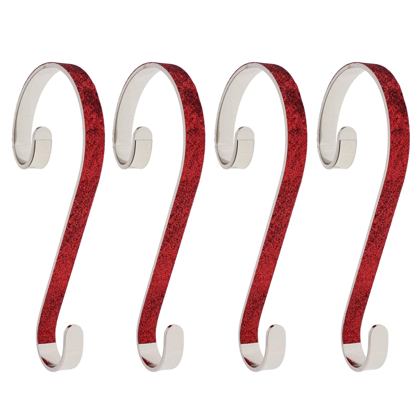 Haute Decor Stocking Scrolls Stocking Hanger - 4 Pack Glitter (Red) - Christmas Stocking Holder for Almost Any Mantel Size, Including Large