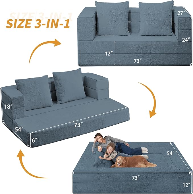 Futon Sofa Bed with Pillow, 3-in-1 Sleeper Sofa Bed with Removable Cover