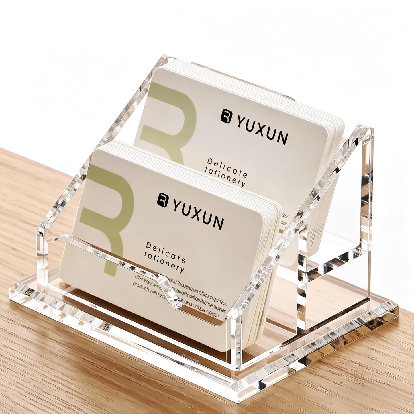 YUXUN Business Card Holder for Desk-2 Tier 2 Slot, Acrylic Business Card Holder for Women Men, Multiple Business Card Display Stand for Exhibition, Home, Office