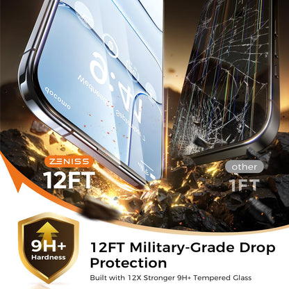 NeverBreak 9H+ Hardness for iPhone 17 Pro Max Screen Protector 12FT Military Grade Protection (Scratch, Shatter, Drop Resistance) Tempered Glass Full Edge Coverage 6.9", 2 Pack with De-Bubble Card