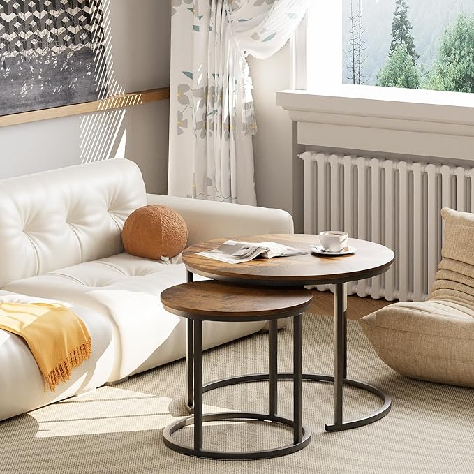 aboxoo Coffee Table Nesting Round Table Set of 2 Side Table