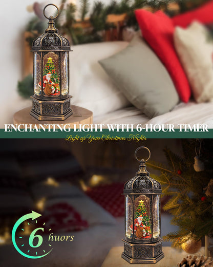 Large Musical Christmas Snow Globes Lantern, 13" Lighted Electric Snowglobes with 8 Holiday Songs, 6H Timer Dual Power, Santa with Gifts Christmas Ornaments Snow Globe for Kids Adults, Gifts Men Women