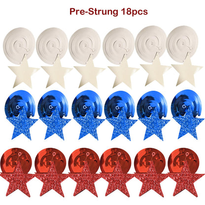 4th of July Decorations Red White Blue/Graduations Party Decorations Red Blue/Patriotic Hanging Star Streamers, Red White Blue Glitter Stars with Swirls, Memorial Day Veterans Day