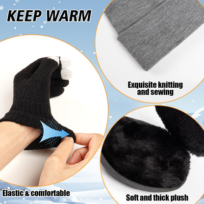 Cosweet Scarf and Gloves Set - Knitted Winter Warmer Set, Winter Gloves Plaid Scarf Beanie Hat Ear Muffs for Men Women Running Skiing Cycling Yoga Outdoor Sports Christmas Birthday Gift