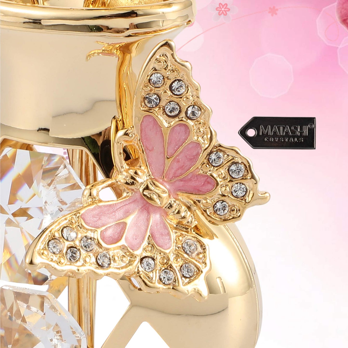 Matashi 24K Gold Plated Crystal Flower Figurine with Clear Crystals & Butterfly – Luxury Decorative Tulip Statue, Elegant Tabletop Home Décor, for Mother's Day, Valentine's Day, Christmas