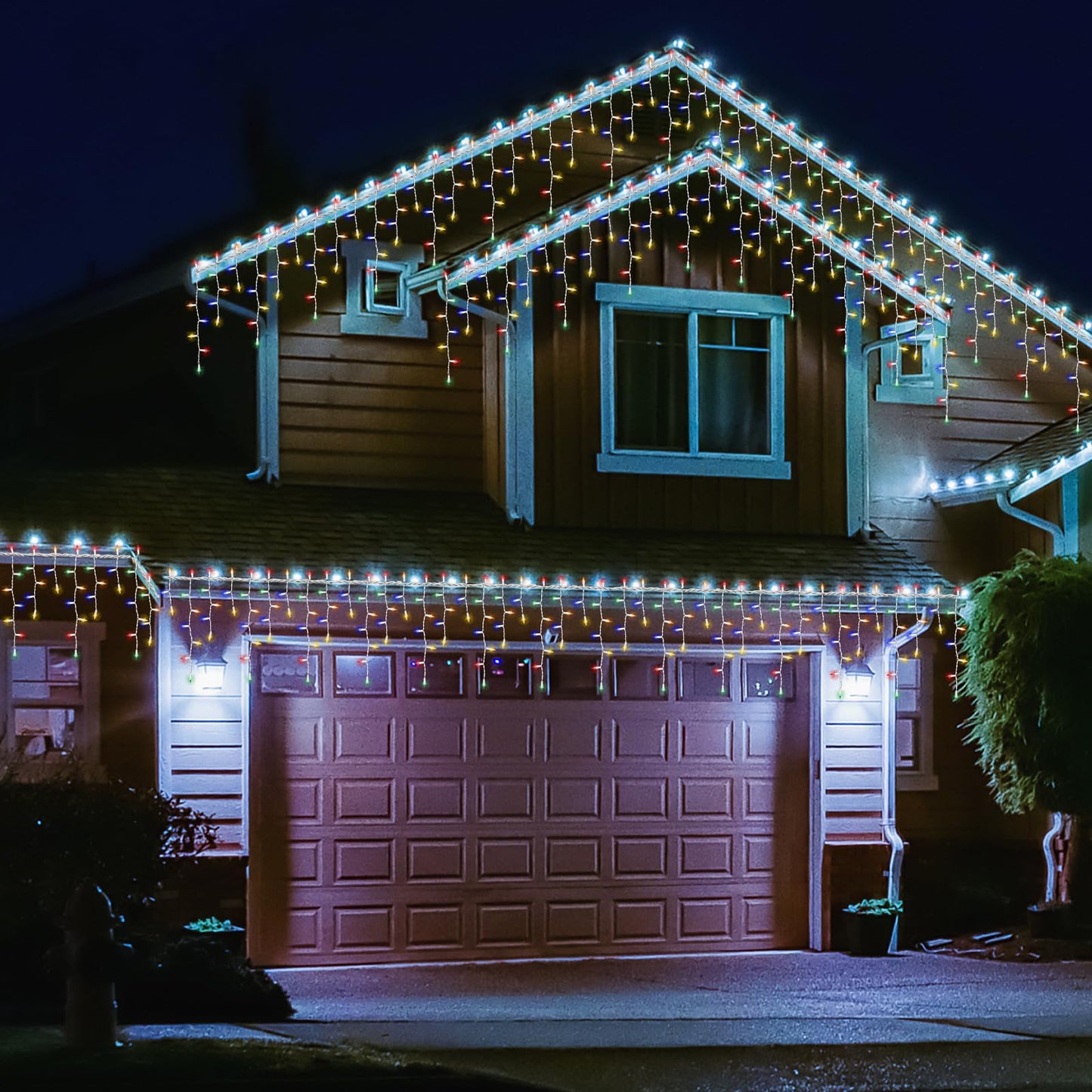 LAMPHOME 6.2FT 100 Multicolor Icicle Lights, White Wire, Indoor/Outdoor Christmas & Holiday Lights