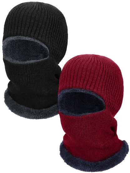 2 Pieces Winter Warm Knitted Balaclava Neck Warmer Hat Fleece Ski Cover Windproof Face Cover for Outdoor Sports (Black, Red)