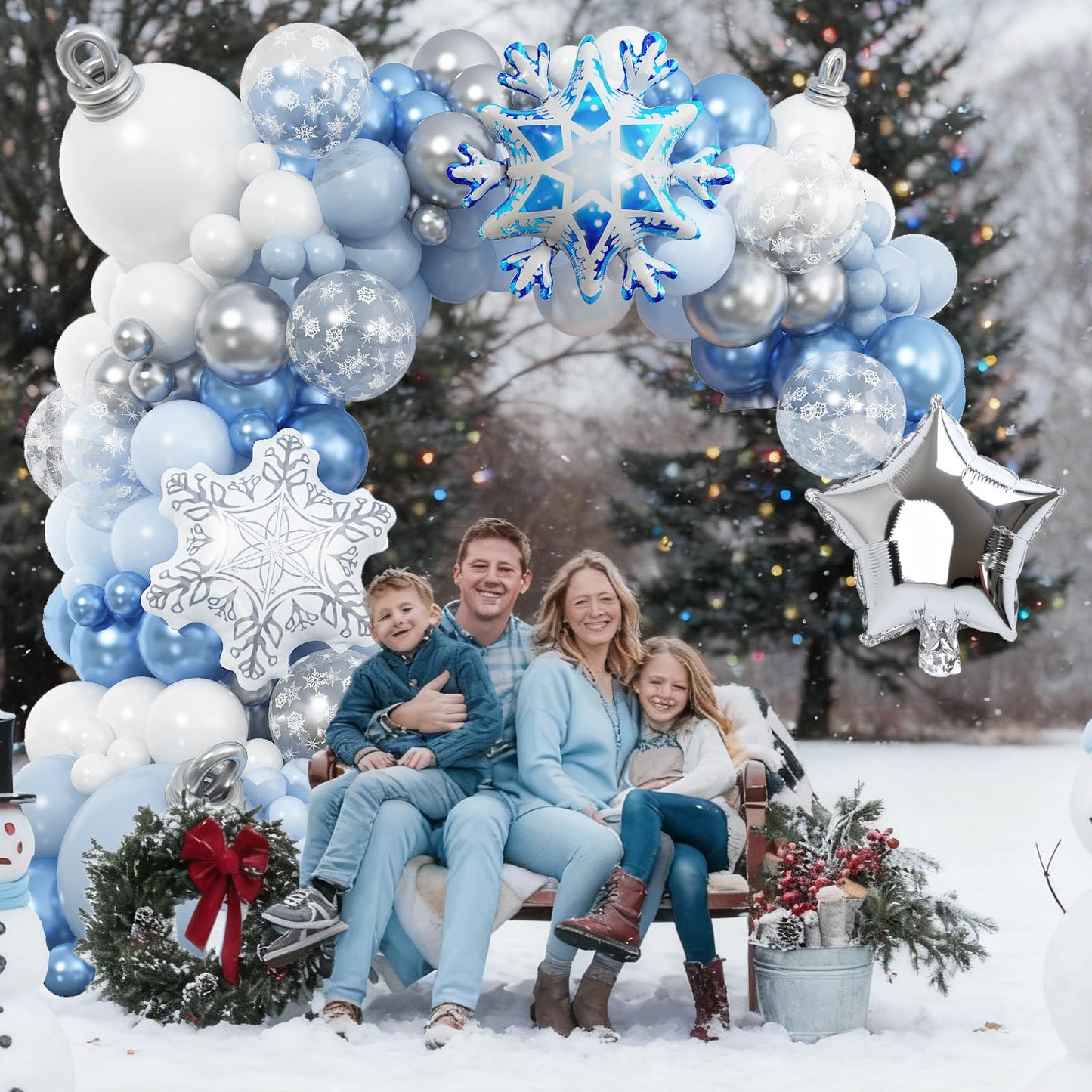 Winter Wonderlan Balloon Garland Arch Kit, Blue White Silver Balloons Snowflake Star Foil Balloons for Baby Its Cold Outside Onderland Christmas Ice Baby Shower Birthday Party Decorations Supplies