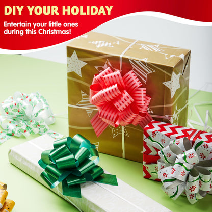 JOYIN 24 PCS Christmas Wrap Ribbon Pull Bows (5" Wide); Easy and Fast Gift Wrapping Accessory for Presents, Bows, Baskets, Wine Bottles Decoration, Xmas Gift Wrapping and Decoration Present