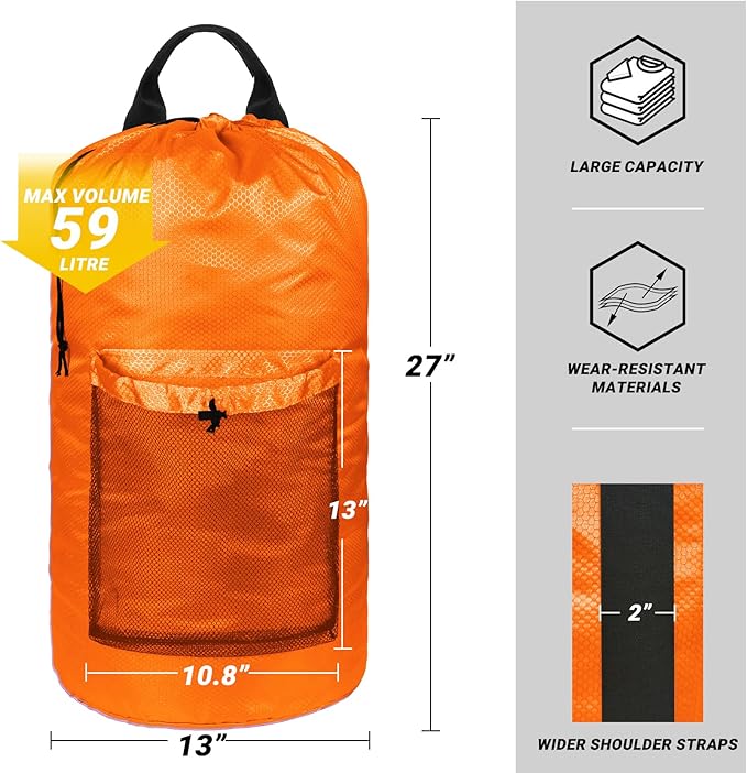 Laundry Bag with Shoulder Straps and Mesh Pocket Laundry Backpack Large