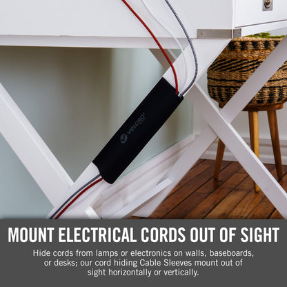 VELCRO Brand Mountable Cable Sleeve | Cord Management Mounts on Walls, Desk or Entertainment Center | Removable Adhesive is Damage Free | 8in Black, 2pk, 8in - 2Pk