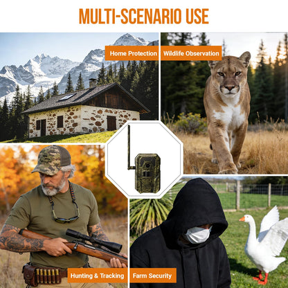 MagicEagle® Cellular Trail Camera 4G Wild Game Cameras 13,000 mAh Battery Solar Panel 2K Audible Video No-Glow IR Night Vision IP66 Waterproof for Wildlife Deer Monitoring Home Security (Green)