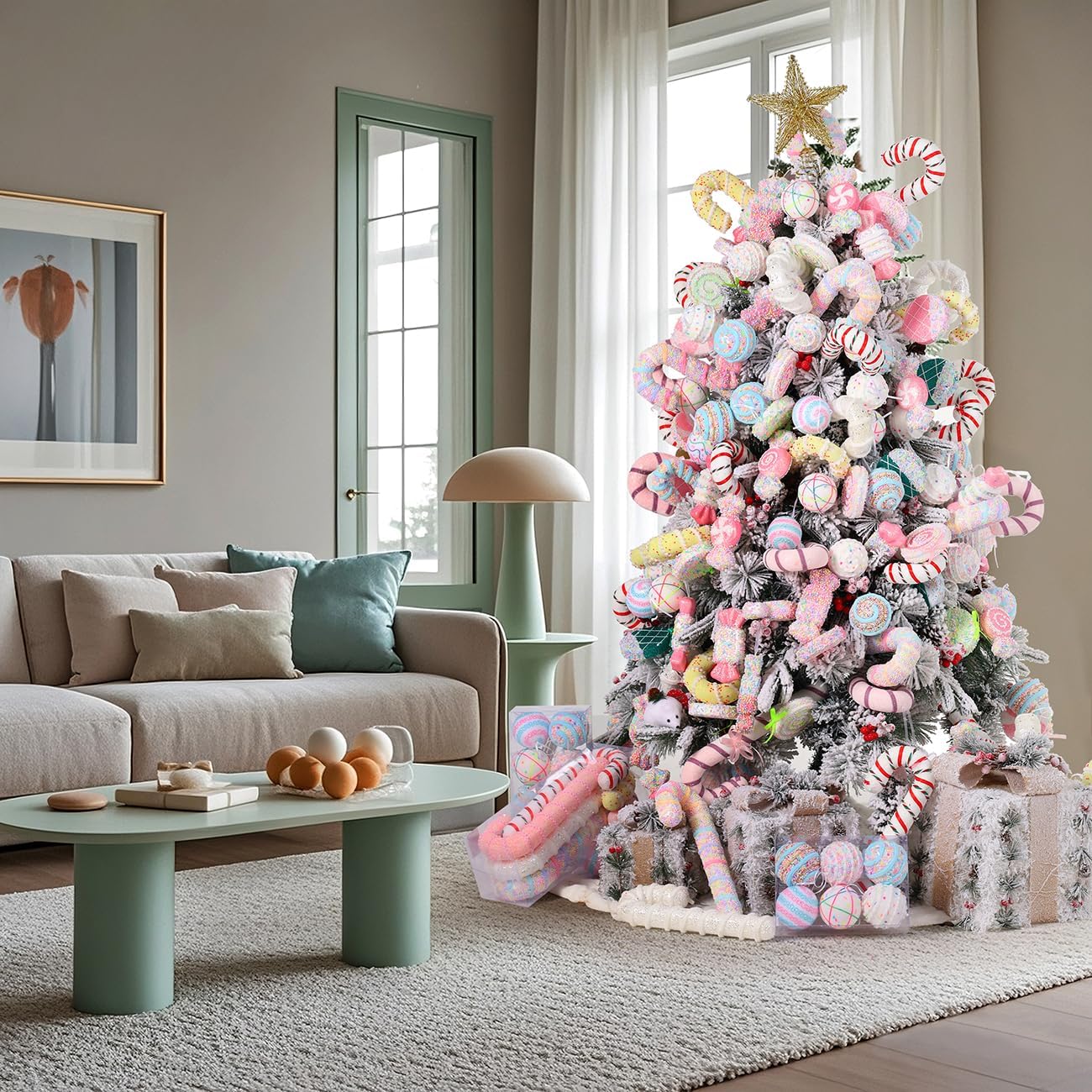 LANGXUN 6pcs Donut Candy Land 2025 Xmas Birthday Party Wedding Suppiles Decoration, Hanging Candy Cane Christmas Tree Décor, Christmas Decorative Hanging Ornaments Crafts