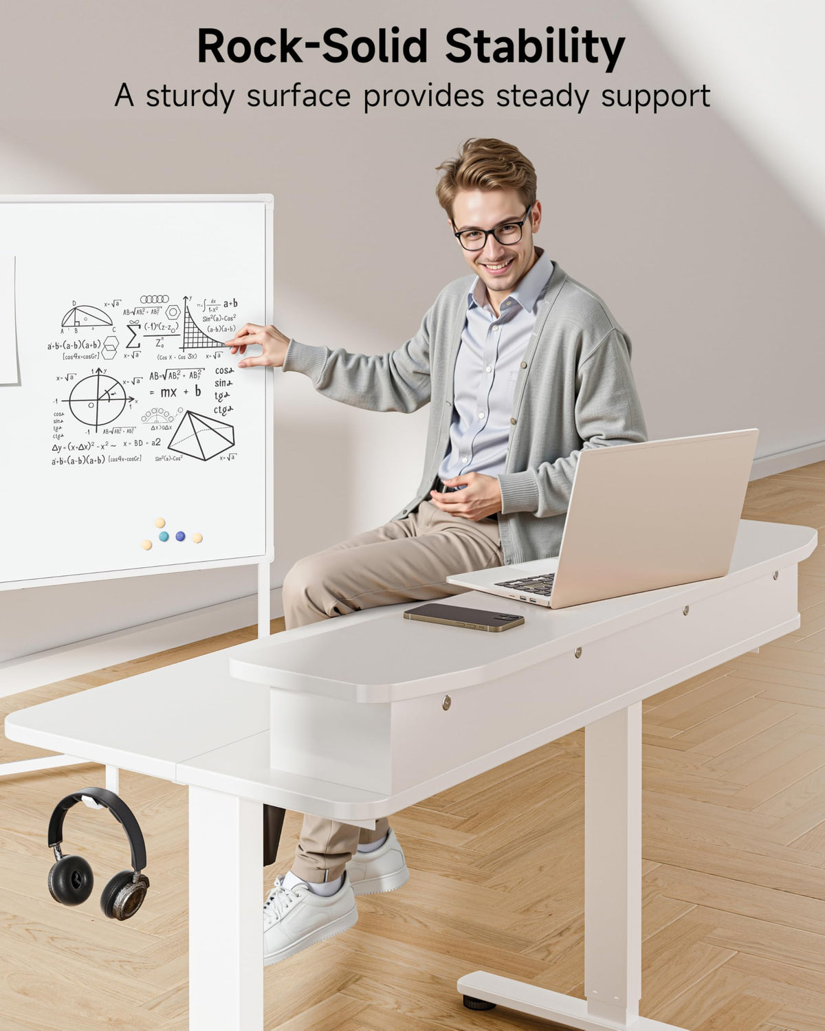 BIZUM Standing Desk with 2 Drawers Computer Desk-Stand up Desk Home Office Gaming Memory Desks C-Clamp Mount Compatible, 48x24 Inch White