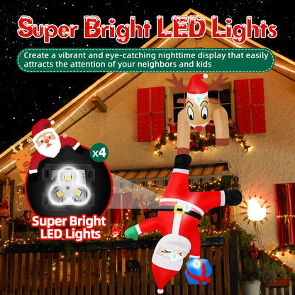 B&D 6FT Christmas Inflatable Reindeer Pulling Falling Santa Outdoor Decorations, Funny Hanging Inflatable Christmas Decorations Built-in LEDs Blow Up Yard Inflatable for Xmas Party Indoor Garden Roof
