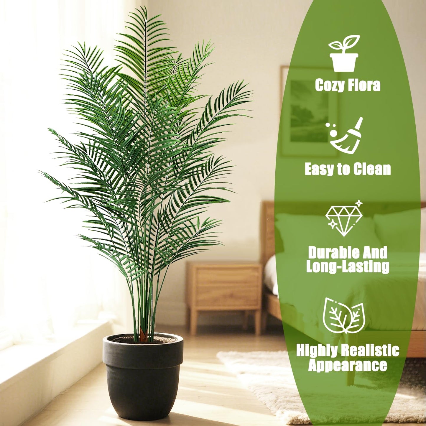CyanGrove Artificial Palm Tree Outdoor 6.5ft, Large Fake Tropical Areca Palm Tree with 18 Trunks, Tall Faux Floor Plants for Indoor Outdoor-Living Rooms, Offices, Bedroom Home Decor