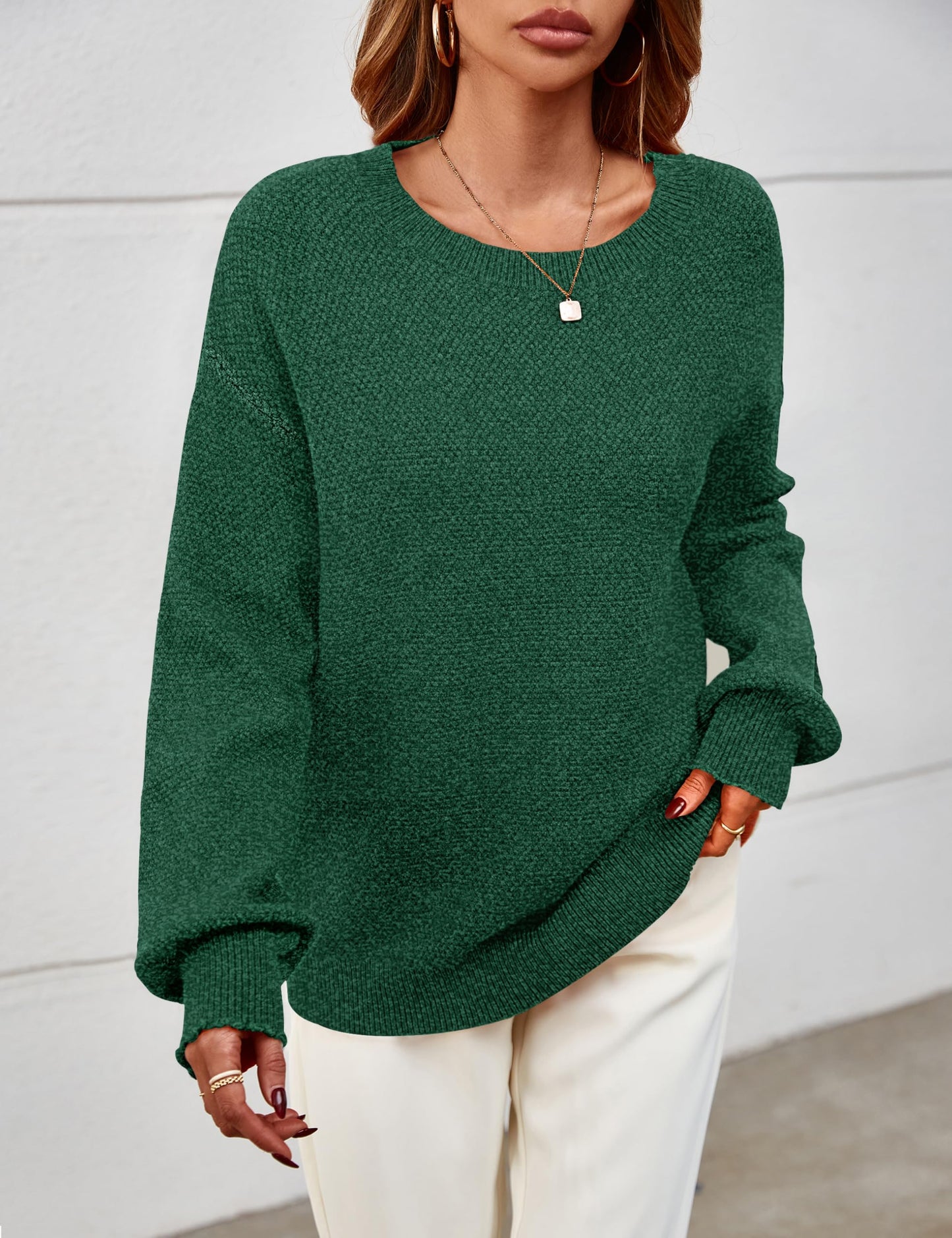 MEROKEETY Women's 2025 Fall Winter Oversized Pullover Sweater Trendy Crew Neck Long Sleeve Heathered Knit Jumper Tops