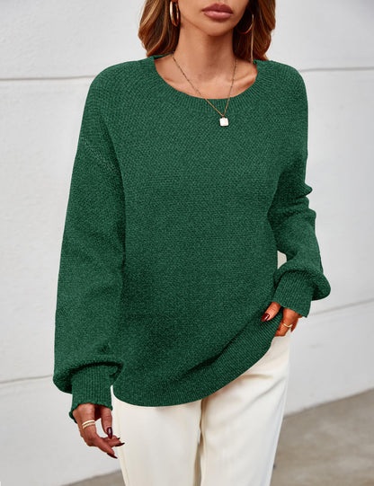 MEROKEETY Women's 2025 Fall Winter Oversized Pullover Sweater Trendy Crew Neck Long Sleeve Heathered Knit Jumper Tops