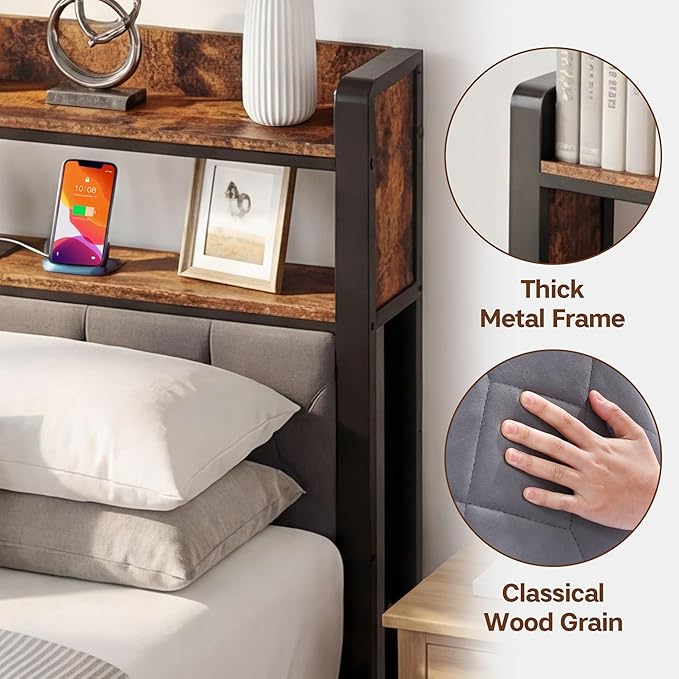 Full Size Bed Frame with Dual-Layer Headboard and Footboard, Bed Frame Full