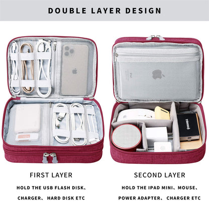 mygreen Travel Cable Organizer Bag, Two-Layer Electronics Accessories Organizer Bag for Cables, Chargers, Power Bank, Mouse,iPad, Phone, Kindle, SD Card, Wires, Cords, and Accessories Red