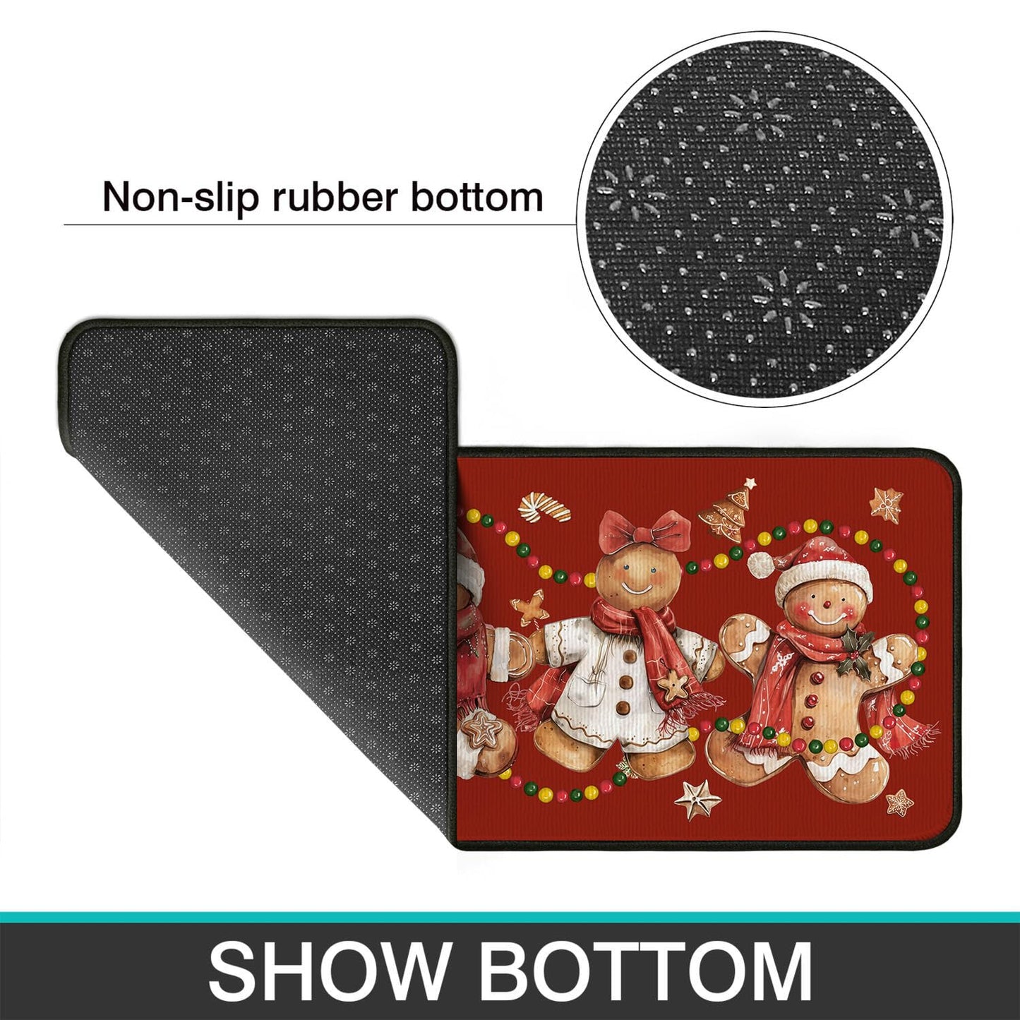 Christmas Kitchen Mats for Floor, Gingerbread Kitchen Rugs Sets of 2,Red Xmas Non-Slip Washable Kitchen Decor Floor Rug Home Decoration Doormat 17"x30"+17"x47"