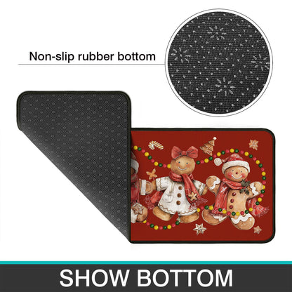 Christmas Kitchen Mats for Floor, Gingerbread Kitchen Rugs Sets of 2,Red Xmas Non-Slip Washable Kitchen Decor Floor Rug Home Decoration Doormat 17"x30"+17"x47"